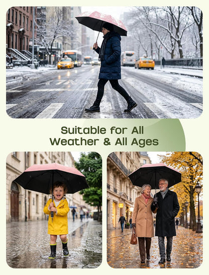 Compact Travel Umbrella, Windproof Automatic Folding UV Sun & Rain | One-touch automatic open close; windproof for heavy rain; UV protection fabric; lightweight for backpack car, men women kids