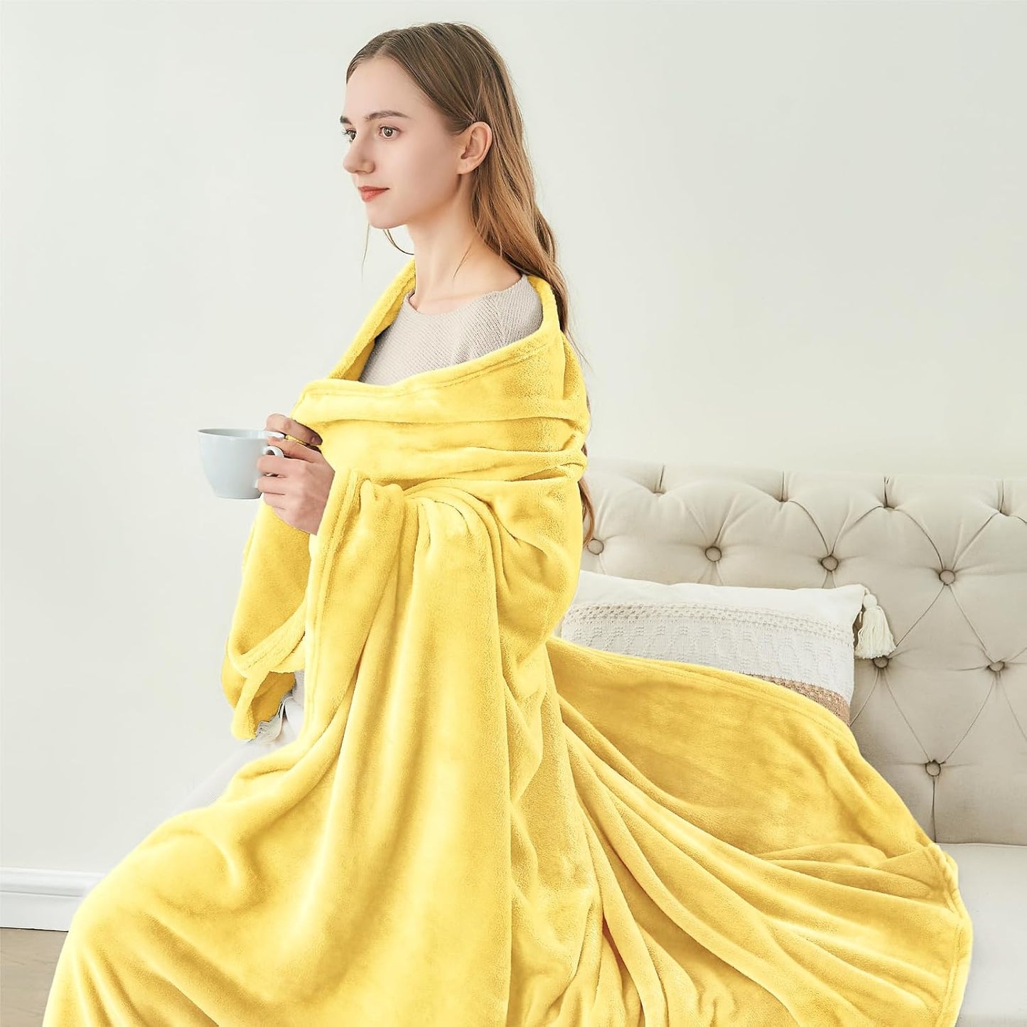 Fleece Blanket Soft Plush Twin Size Blanket Light Yellow 60"x80" | Ultra Soft Fleece, Plush Microfiber, Lightweight Warmth, All Season Comfort, Fade Resistant, Machine Washable, Couch Sofa Bed