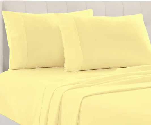 Pure 100% Cotton Pillow Cases Queen Size Set of 2 Mellow Yellow, Luxurious 400 Thread Count Long Staple Cotton Sateen with Stylish 4" Hem (Combed Mellow Yellow Cotton Pillow Cases Queen)