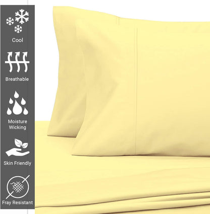 Pure 100% Cotton Pillow Cases Queen Size Set of 2 Mellow Yellow, Luxurious 400 Thread Count Long Staple Cotton Sateen with Stylish 4" Hem (Combed Mellow Yellow Cotton Pillow Cases Queen)