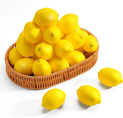 30 Pack Artificial Lemons, Realistic Fake Yellow Lemons for Kitchen Decor, Fruit Bowl Filler, Lemonade Party Decorations, Photo Props and Summer Table Decor