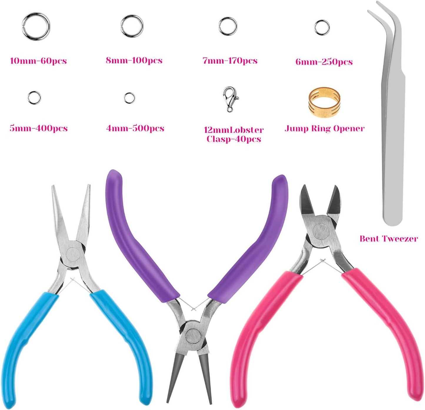 Jewelry Repair Kit with 1520 Silver Jump Rings and 3Pcs Pliers for Earrings, Necklaces, Rings, Bracelets