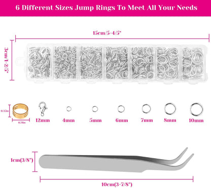 Jewelry Repair Kit with 1520 Silver Jump Rings and 3Pcs Pliers for Earrings, Necklaces, Rings, Bracelets