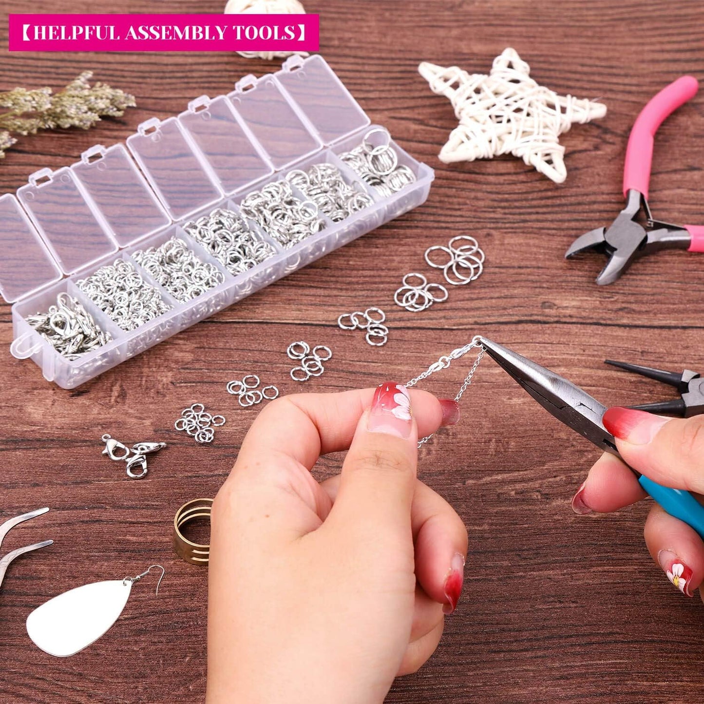 Jewelry Repair Kit with 1520 Silver Jump Rings and 3Pcs Pliers for Earrings, Necklaces, Rings, Bracelets