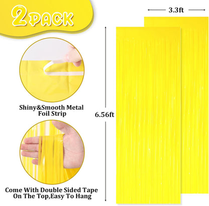 Pastel Yellow Foil Fringe Backdrop Curtains,3.3x6.6ft, 2 Pack | Tinsel Streamers, Door Shimmer, For Baby Shower, Birthday Party Decorations, Graduations, Gender Reveal