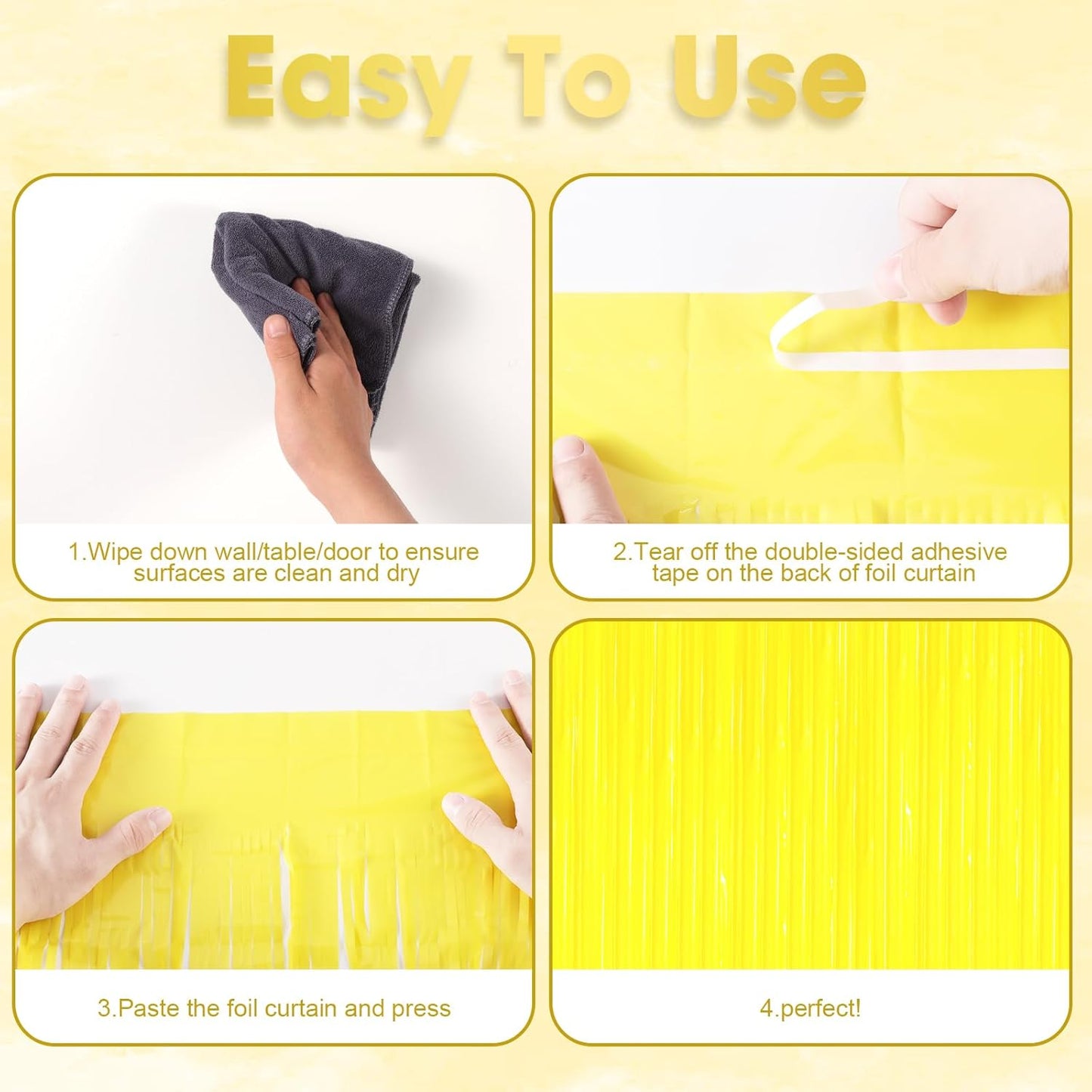 Pastel Yellow Foil Fringe Backdrop Curtains,3.3x6.6ft, 2 Pack | Tinsel Streamers, Door Shimmer, For Baby Shower, Birthday Party Decorations, Graduations, Gender Reveal
