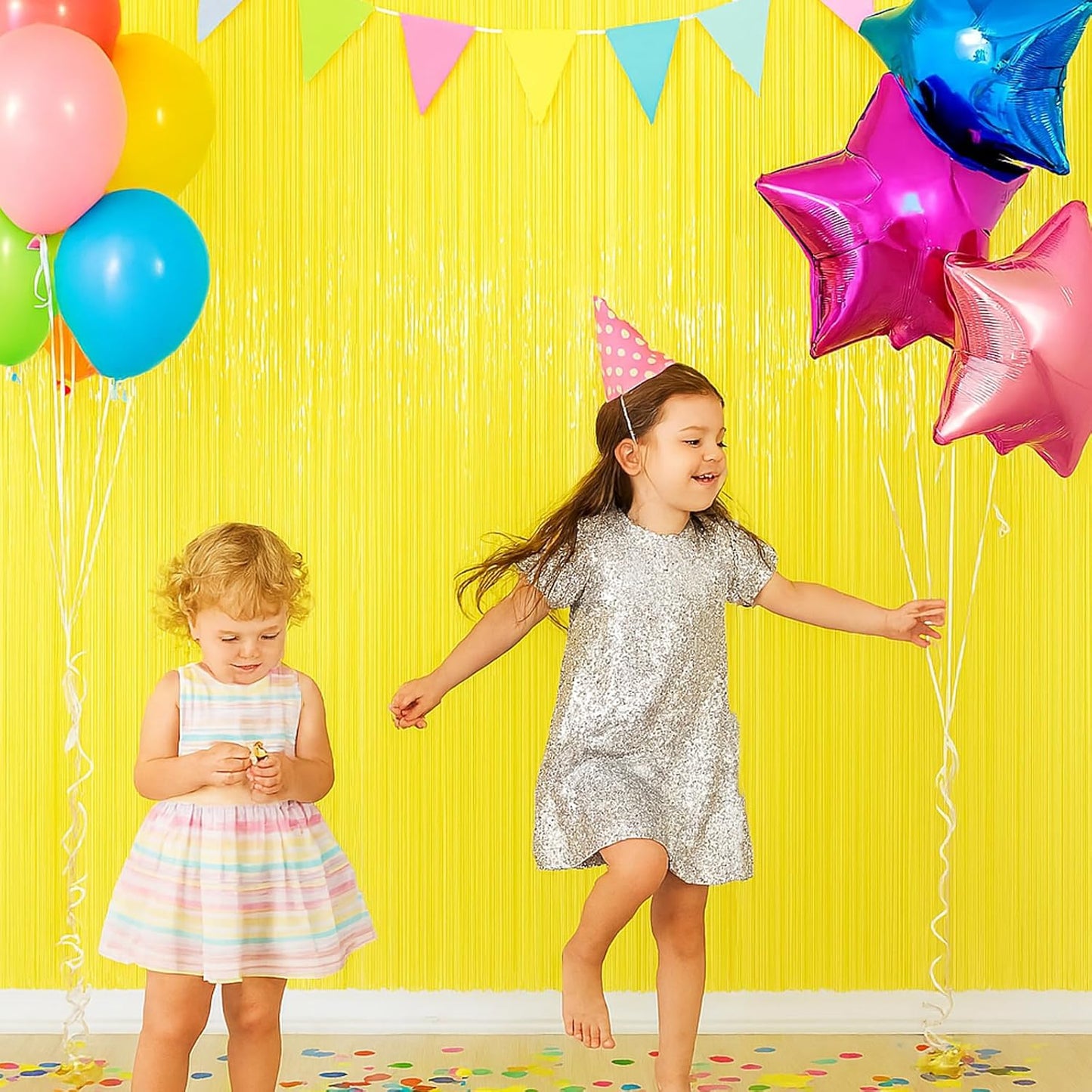 Pastel Yellow Foil Fringe Backdrop Curtains,3.3x6.6ft, 2 Pack | Tinsel Streamers, Door Shimmer, For Baby Shower, Birthday Party Decorations, Graduations, Gender Reveal