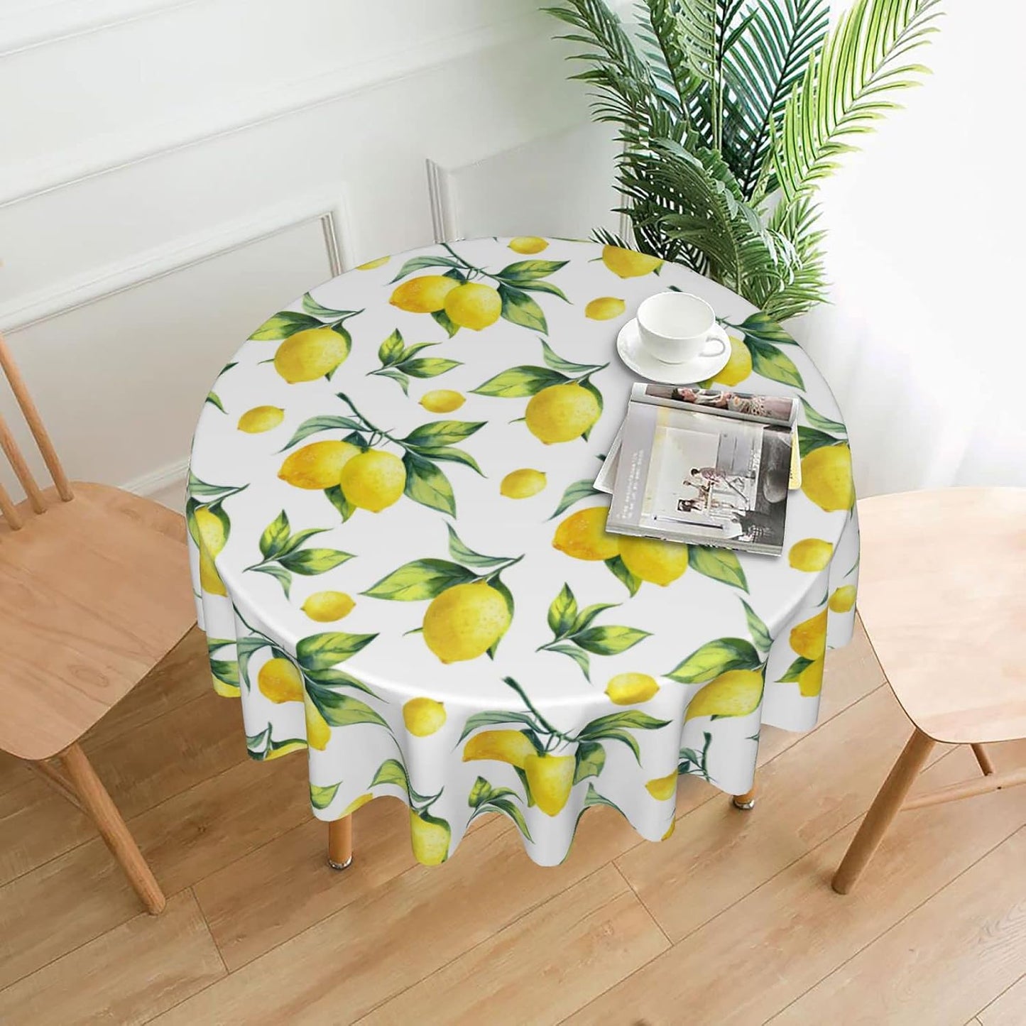 Lemon Tablecloth Round 60 Inches for Spring Summer Yellow Lemon Table Cloth Polyester Anti-Wrinkle Washable Circle Table Cover for Kitchen Dining Room Picnic Patio Wedding Party