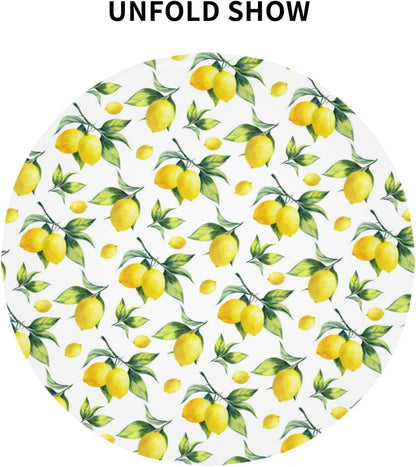 Lemon Tablecloth Round 60 Inches for Spring Summer Yellow Lemon Table Cloth Polyester Anti-Wrinkle Washable Circle Table Cover for Kitchen Dining Room Picnic Patio Wedding Party