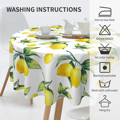 Lemon Tablecloth Round 60 Inches for Spring Summer Yellow Lemon Table Cloth Polyester Anti-Wrinkle Washable Circle Table Cover for Kitchen Dining Room Picnic Patio Wedding Party