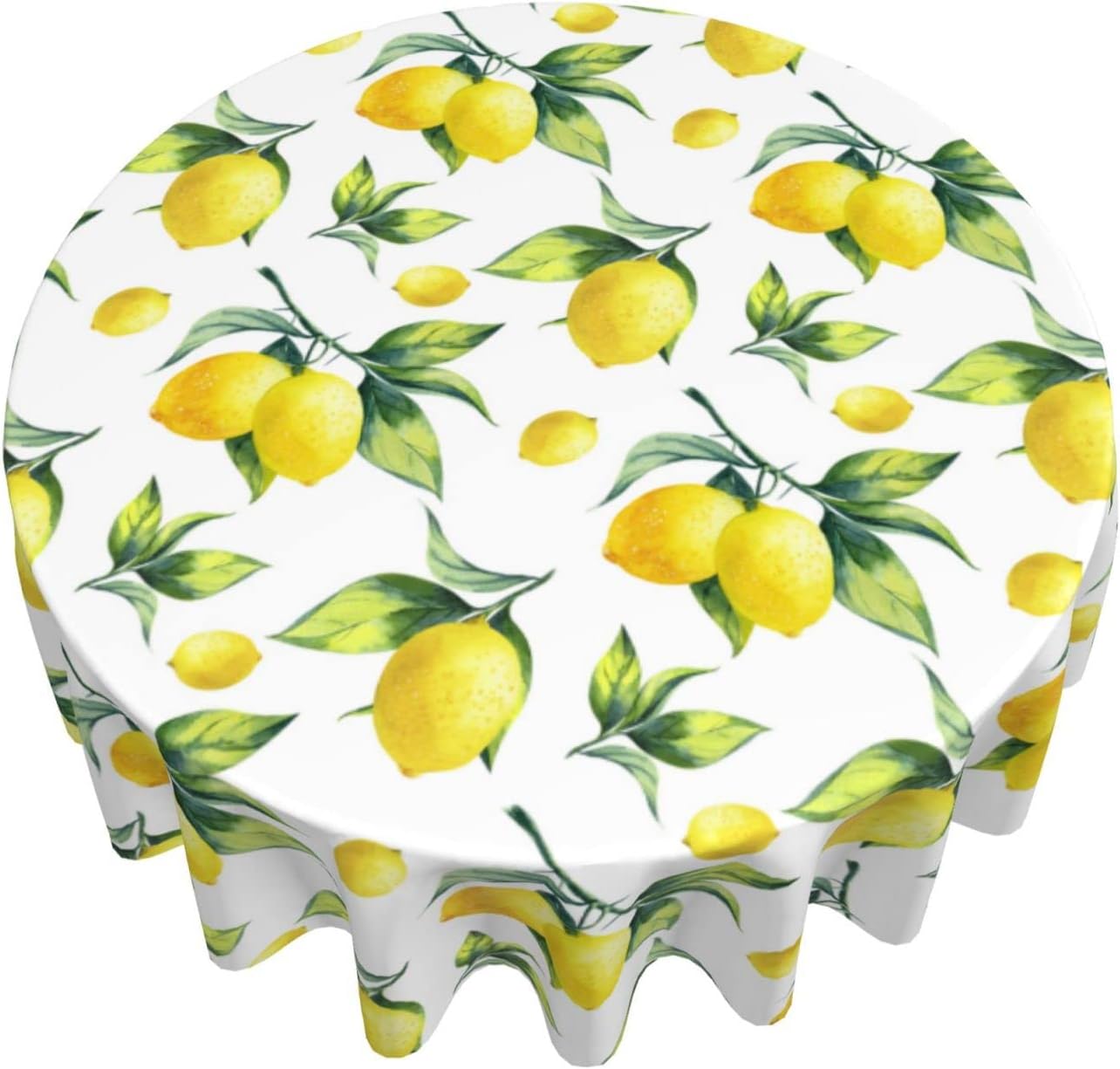 Lemon Tablecloth Round 60 Inches for Spring Summer Yellow Lemon Table Cloth Polyester Anti-Wrinkle Washable Circle Table Cover for Kitchen Dining Room Picnic Patio Wedding Party