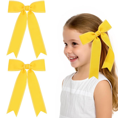 2PCS Yellow Grosgrain Ribbon Hair Bows Clips for Toddler Girls Teens | Lightweight and Soft Grosgrain Hair Accessories for Birthday Party, School Photo Daily Outfits, Non Slip,Thick and Scant Hair
