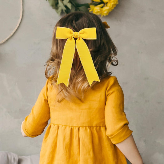 2PCS Yellow Grosgrain Ribbon Hair Bows Clips for Toddler Girls Teens | Lightweight and Soft Grosgrain Hair Accessories for Birthday Party, School Photo Daily Outfits, Non Slip,Thick and Scant Hair