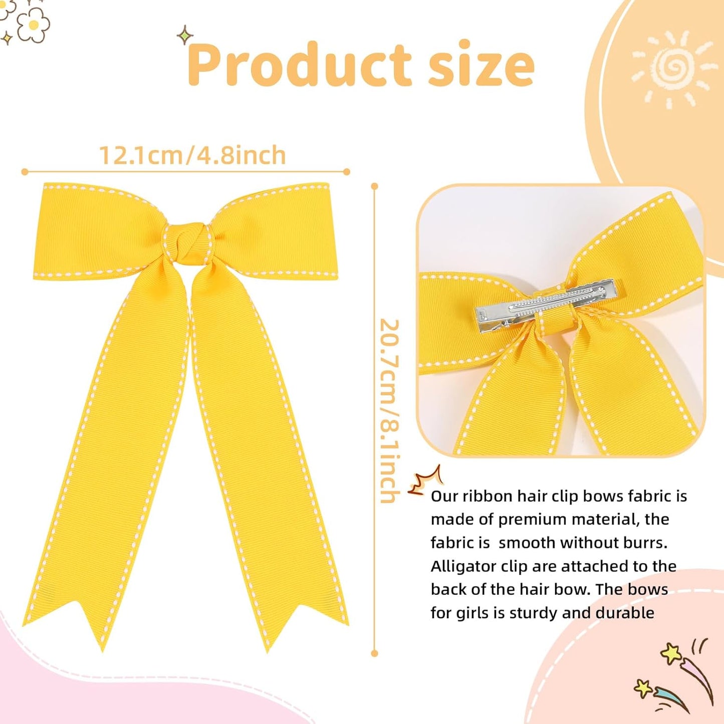 2PCS Yellow Grosgrain Ribbon Hair Bows Clips for Toddler Girls Teens | Lightweight and Soft Grosgrain Hair Accessories for Birthday Party, School Photo Daily Outfits, Non Slip,Thick and Scant Hair