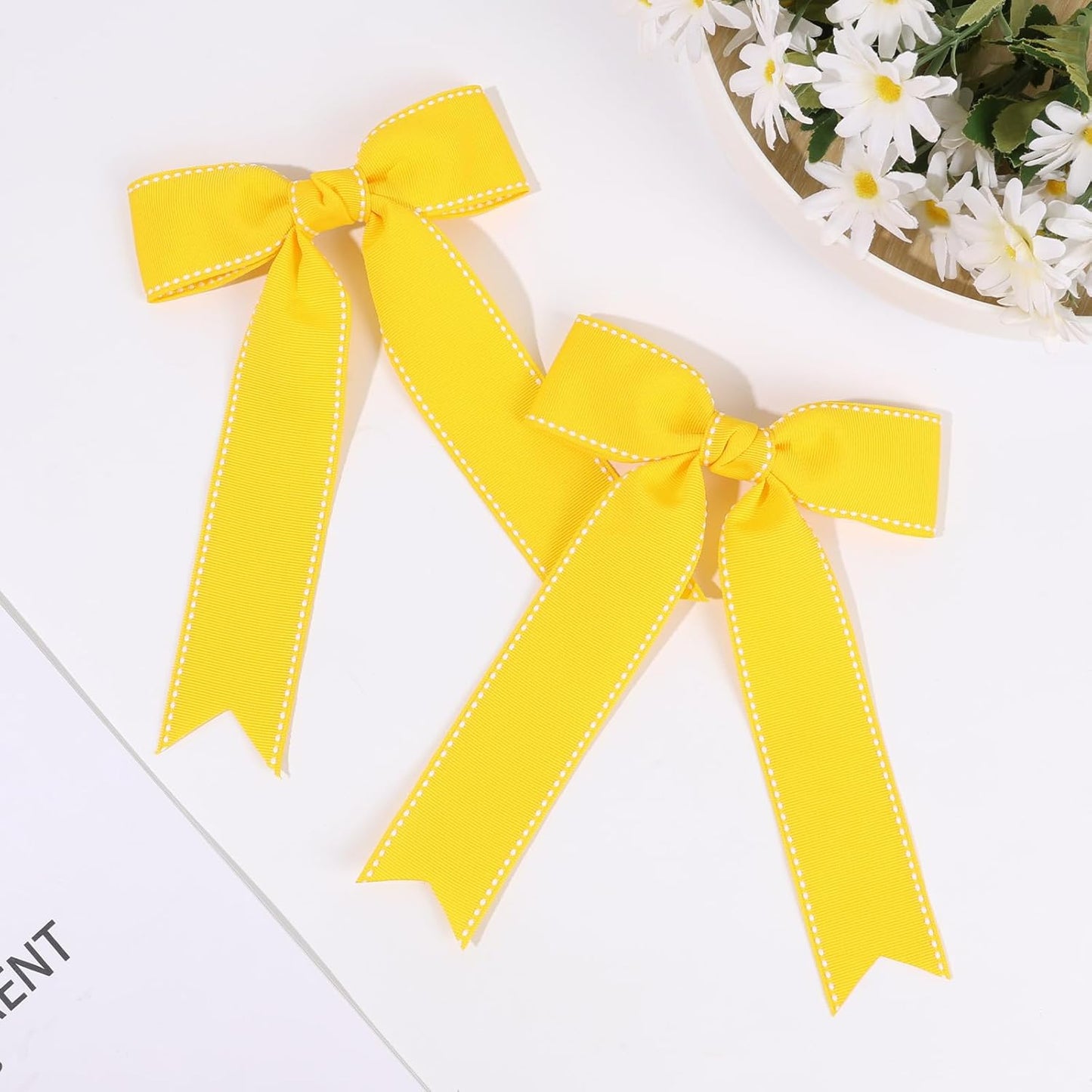 2PCS Yellow Grosgrain Ribbon Hair Bows Clips for Toddler Girls Teens | Lightweight and Soft Grosgrain Hair Accessories for Birthday Party, School Photo Daily Outfits, Non Slip,Thick and Scant Hair