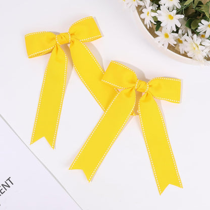 2PCS Yellow Grosgrain Ribbon Hair Bows Clips for Toddler Girls Teens | Lightweight and Soft Grosgrain Hair Accessories for Birthday Party, School Photo Daily Outfits, Non Slip,Thick and Scant Hair