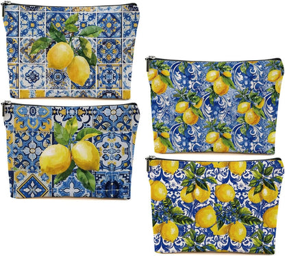4pcs Lemon Cosmetic Bags for Women, Lemon Gifts for Women Girls Friend Mom | Italy Pattern Design Aesthetics Makeup Bag,Christmas Birthday Gifts for Lemon Lover Zipper Bag Travel Pouch for Sister Bestie