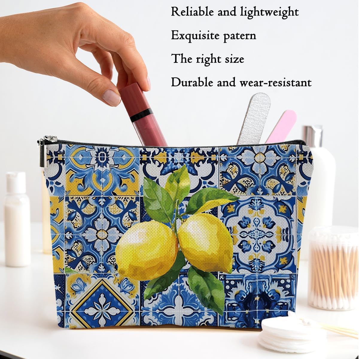 4pcs Lemon Cosmetic Bags for Women, Lemon Gifts for Women Girls Friend Mom | Italy Pattern Design Aesthetics Makeup Bag,Christmas Birthday Gifts for Lemon Lover Zipper Bag Travel Pouch for Sister Bestie