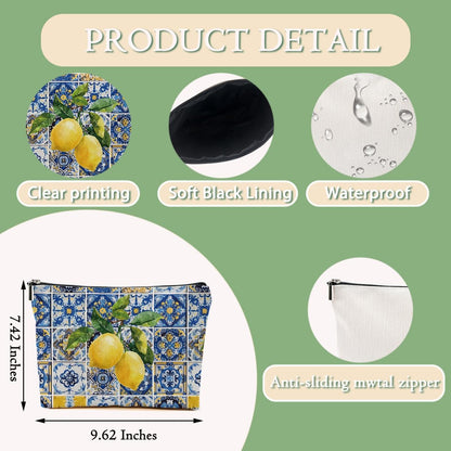 4pcs Lemon Cosmetic Bags for Women, Lemon Gifts for Women Girls Friend Mom | Italy Pattern Design Aesthetics Makeup Bag,Christmas Birthday Gifts for Lemon Lover Zipper Bag Travel Pouch for Sister Bestie
