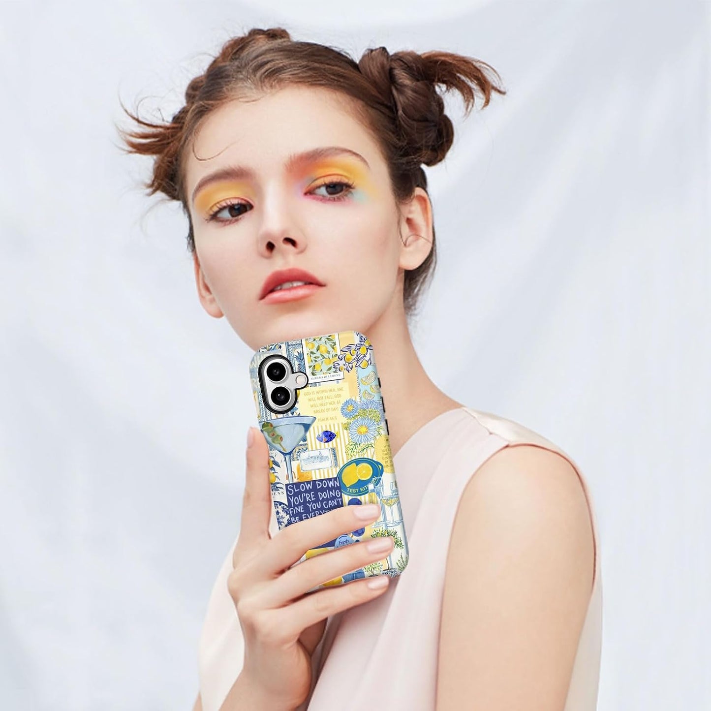 for iPhone 16 Case Italy Europe Summer Vintage Blue Flowers Yellow Lemon Motivational Quotes Collage Aesthetic [Compatible with Magsafe] Rugge Shockproof Anti-Scratch Phone Case