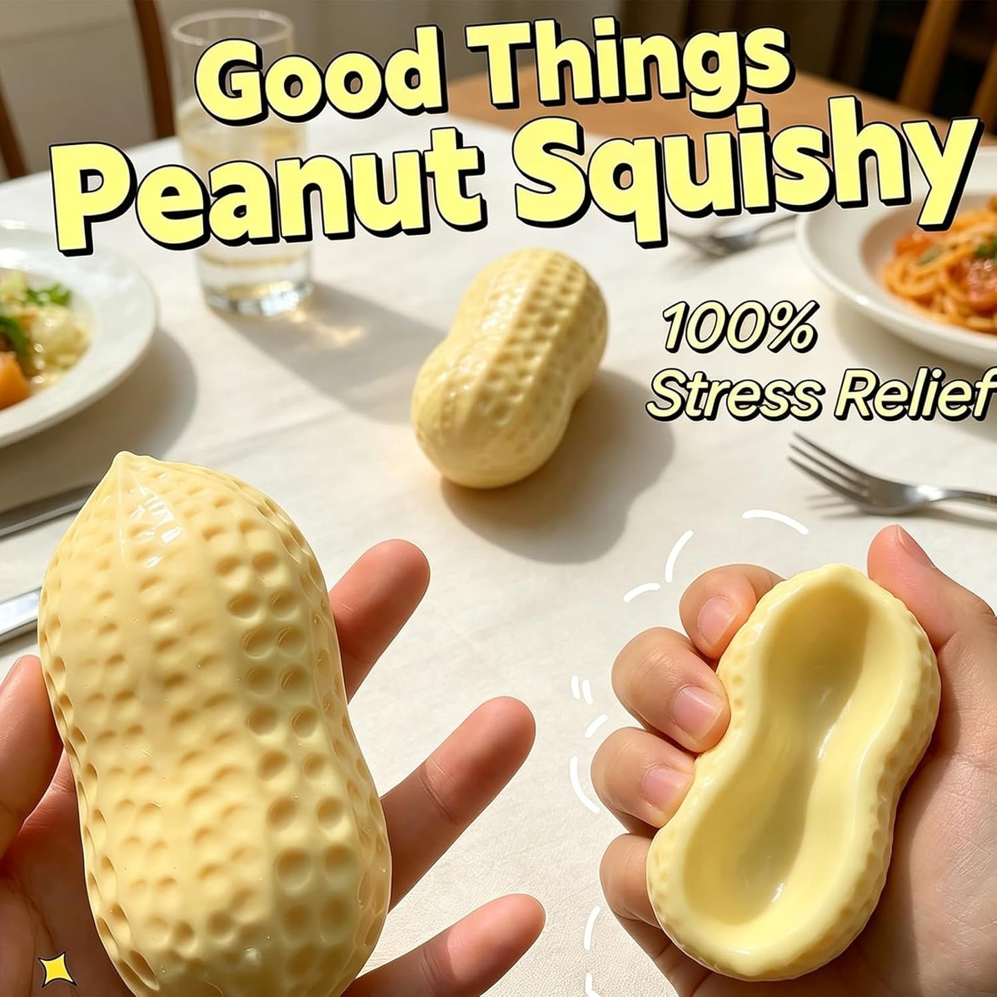 Peanut Squishies Toys,Peanut Squishies Slow Rising Stress Relief Toy,Squeeze Dough Ball Stress Relief HandToys for Easter Gifts,Cute Anxiety Relief Toys, for Adults -Yellow