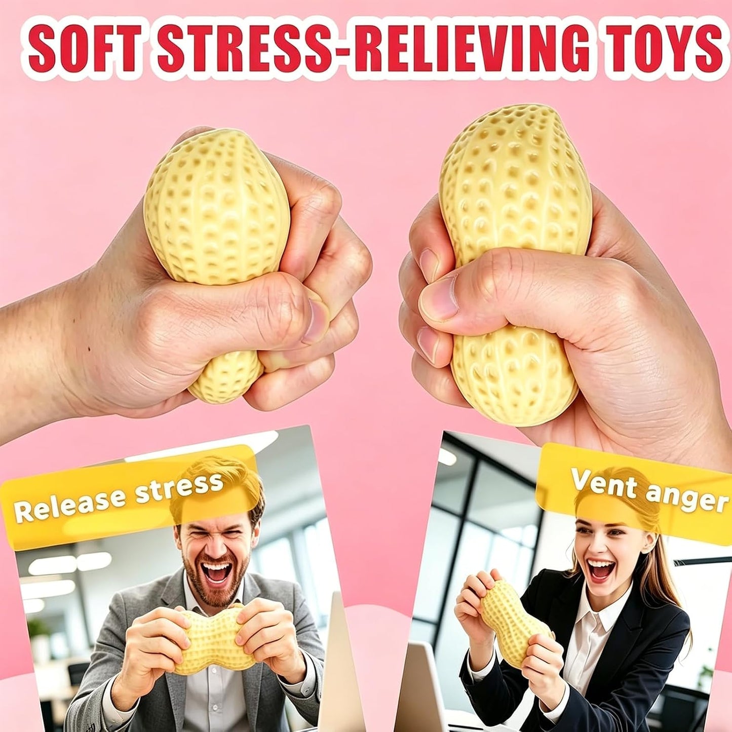 Peanut Squishies Toys,Peanut Squishies Slow Rising Stress Relief Toy,Squeeze Dough Ball Stress Relief HandToys for Easter Gifts,Cute Anxiety Relief Toys, for Adults -Yellow
