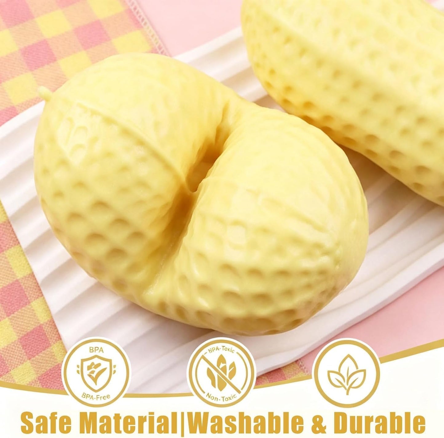 Peanut Squishies Toys,Peanut Squishies Slow Rising Stress Relief Toy,Squeeze Dough Ball Stress Relief HandToys for Easter Gifts,Cute Anxiety Relief Toys, for Adults -Yellow
