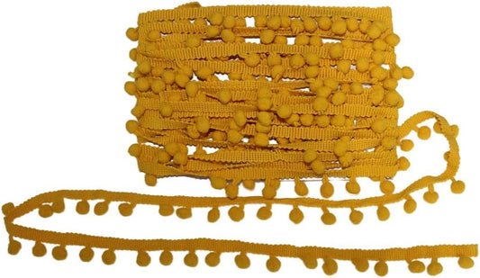 20Yards mini Pom Pom Trim Ball Fringe Ribbon DIY Sewing Accessory Lace Trim for Pillow Curtains Home Decoration (Dark Yellow)