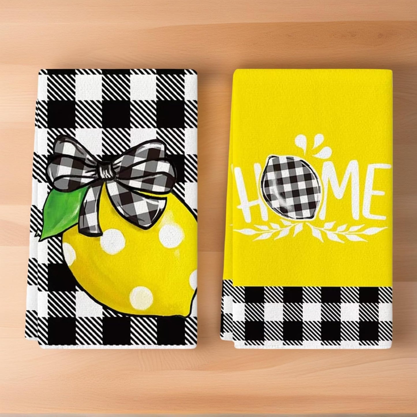 Set of 2 Spring Lemon Kitchen Towels Dish Towels, Spring Summer Lemon Home Hand Towels 16x24 Inches Seasonal Decoration Towel