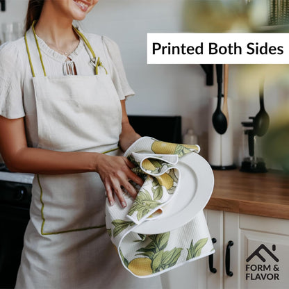 2-Pack Citrus Chic GridFibe™ Waffle Kitchen Towels - Lemon Pattern Kitchen Towels - Super Absorbent, Quick-Dry Magic, Decorative Dish Cloths - 18" x 30" - 2 Count