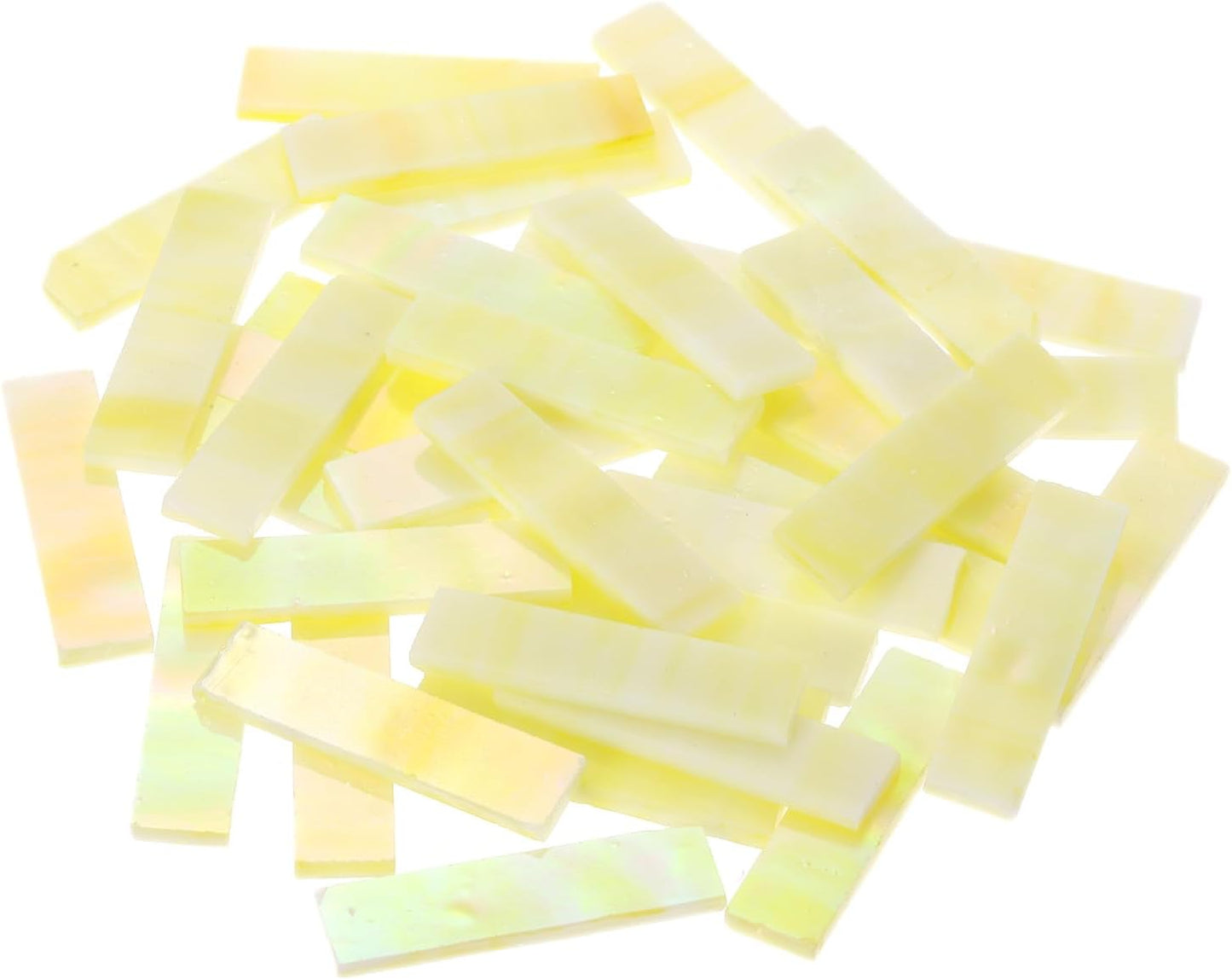 Rectangular Mosaic Tiles Stained Glass Strips, 1.57" x 0.4" Iridescent Yellow Glass Pieces 100g/3.53 oz Mosaic Tile Making Supplies for DIY Handmade Crafts and Home Decoration