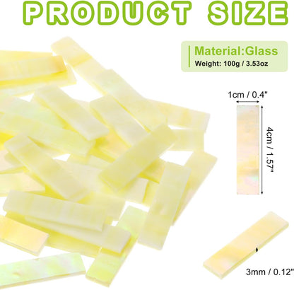 Rectangular Mosaic Tiles Stained Glass Strips, 1.57" x 0.4" Iridescent Yellow Glass Pieces 100g/3.53 oz Mosaic Tile Making Supplies for DIY Handmade Crafts and Home Decoration