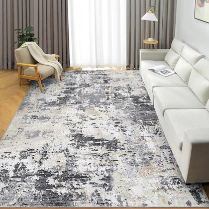 Modern Abstract Area Rug 5x7 Non Slip Non Shedding Rug Low Pile Stain Resistant for Bedroom Living Room,Black Yellow