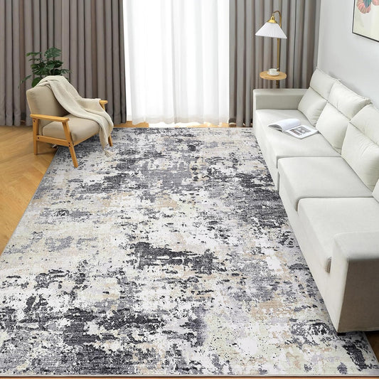 Modern Abstract Area Rug 5x7 Non Slip Non Shedding Rug Low Pile Stain Resistant for Bedroom Living Room,Black Yellow