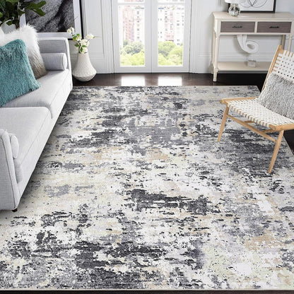 Modern Abstract Area Rug 5x7 Non Slip Non Shedding Rug Low Pile Stain Resistant for Bedroom Living Room,Black Yellow
