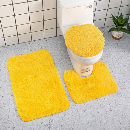 3 Piece Bath Set - Ultra Soft Non Slip Bath Mat & Absorbent Chenille Bath Mat for Tub, Shower & Toilet (Yellow)