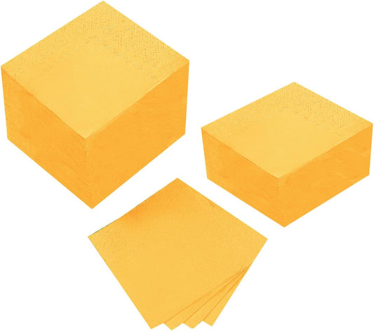 100 Pack Cocktail Napkin 2-Ply Disposable Napkins 5 x 5IN Yellow | Dessert Napkins for Dinner Wedding Birthday Party Bridal Anniversary Reception Event