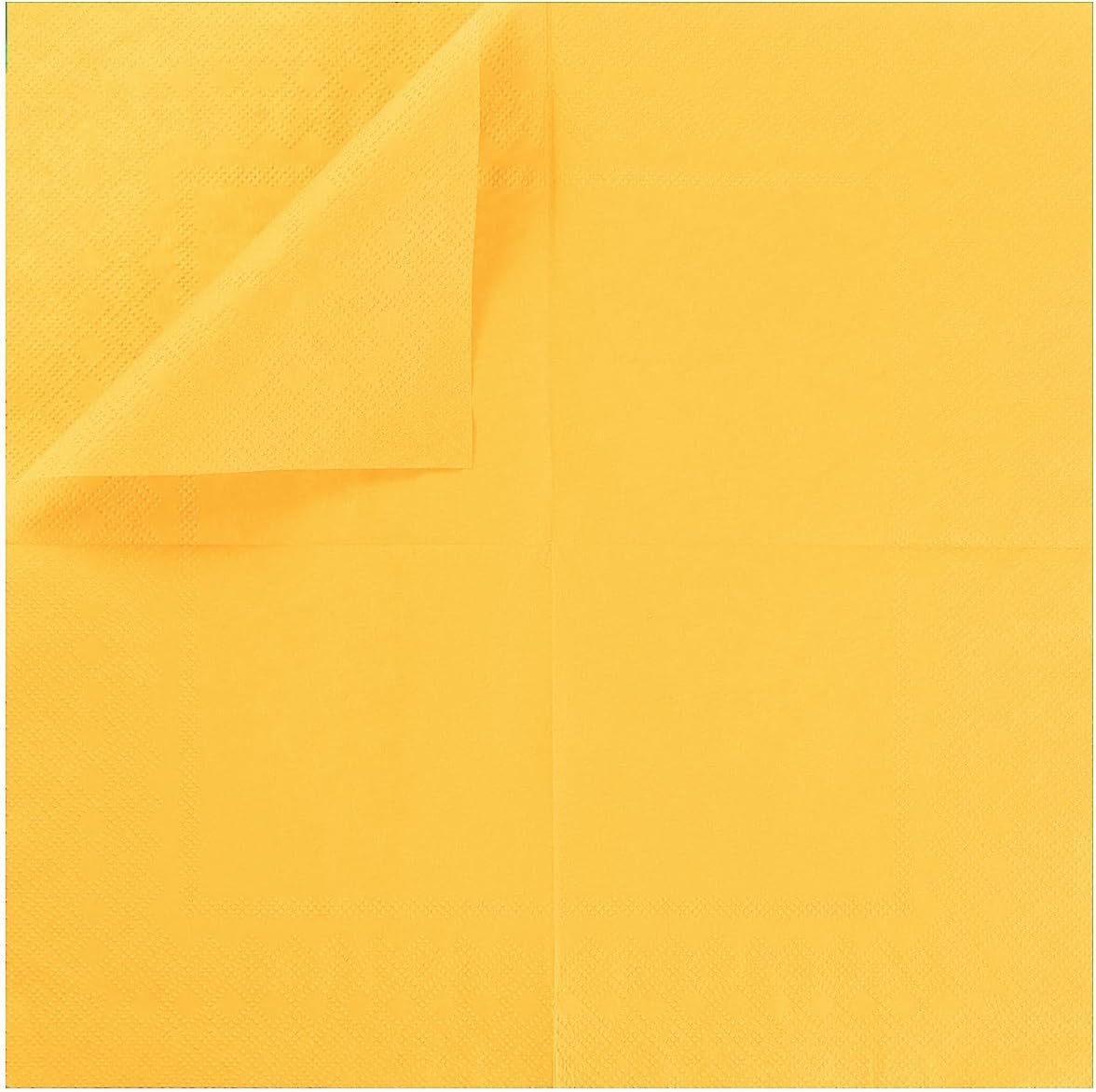 100 Pack Cocktail Napkin 2-Ply Disposable Napkins 5 x 5IN Yellow | Dessert Napkins for Dinner Wedding Birthday Party Bridal Anniversary Reception Event