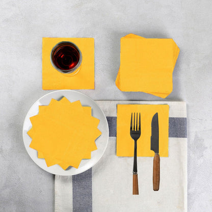 100 Pack Cocktail Napkin 2-Ply Disposable Napkins 5 x 5IN Yellow | Dessert Napkins for Dinner Wedding Birthday Party Bridal Anniversary Reception Event