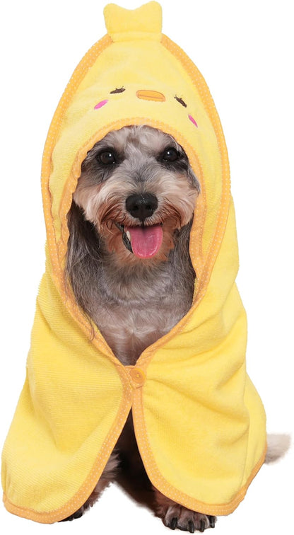 Dog Hooded Bathrobe Towel Fast Drying Absorbent Bath Warm Blanket | Yellow L