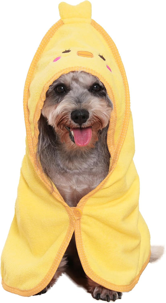 Dog Hooded Bathrobe Towel Fast Drying Absorbent Bath Warm Blanket | Yellow L