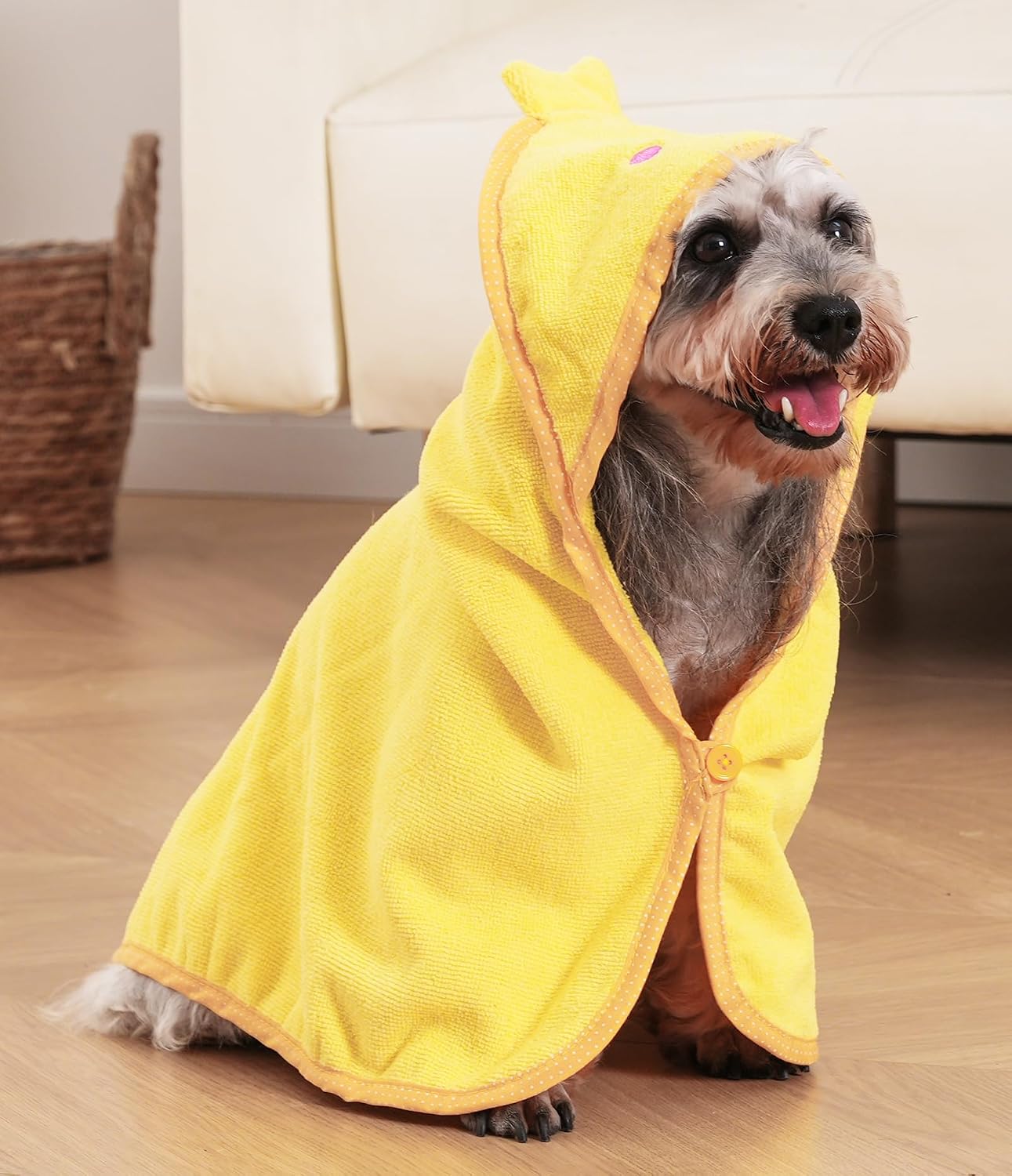 Dog Hooded Bathrobe Towel Fast Drying Absorbent Bath Warm Blanket | Yellow L