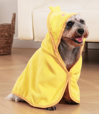 Dog Hooded Bathrobe Towel Fast Drying Absorbent Bath Warm Blanket | Yellow L