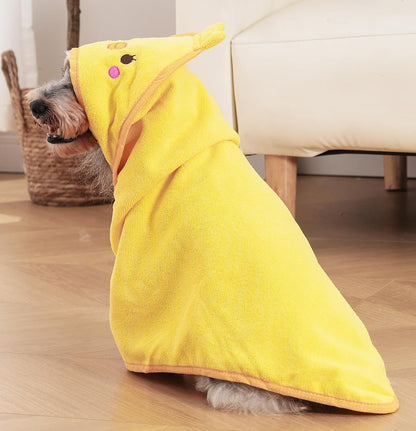 Dog Hooded Bathrobe Towel Fast Drying Absorbent Bath Warm Blanket | Yellow L