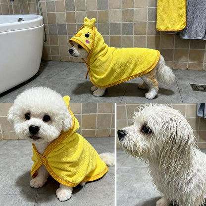 Dog Hooded Bathrobe Towel Fast Drying Absorbent Bath Warm Blanket | Yellow L