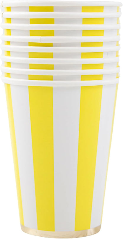 Light Yellow Cabana Stripe Party Cups, Pack of 8, 12oz | Disposable, for holidays, baby showers, and birthday parties