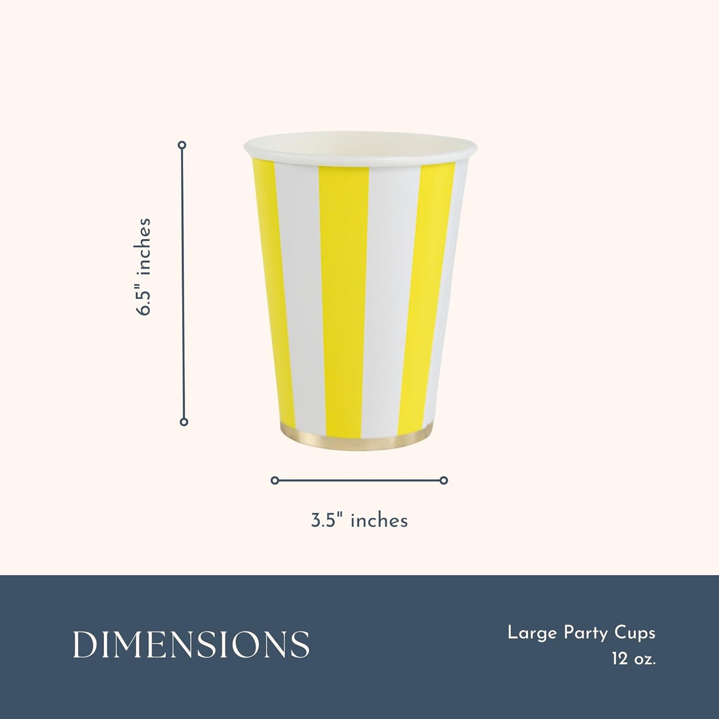 Light Yellow Cabana Stripe Party Cups, Pack of 8, 12oz | Disposable, for holidays, baby showers, and birthday parties