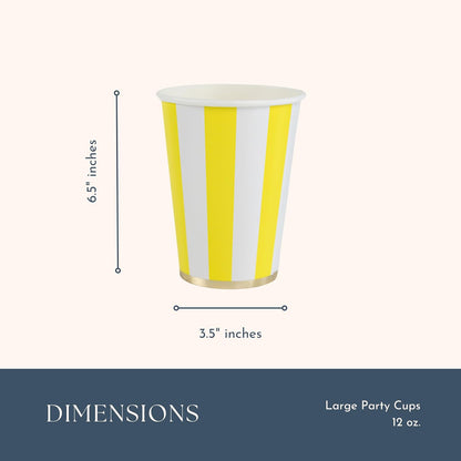 Light Yellow Cabana Stripe Party Cups, Pack of 8, 12oz | Disposable, for holidays, baby showers, and birthday parties