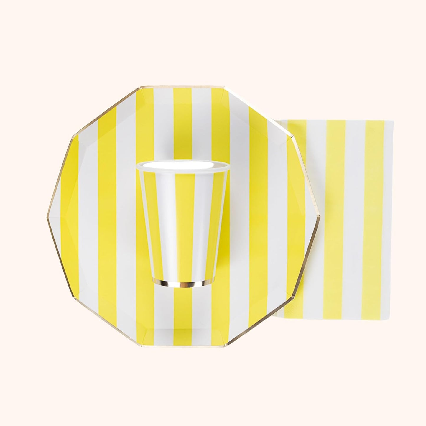 Light Yellow Cabana Stripe Party Cups, Pack of 8, 12oz | Disposable, for holidays, baby showers, and birthday parties