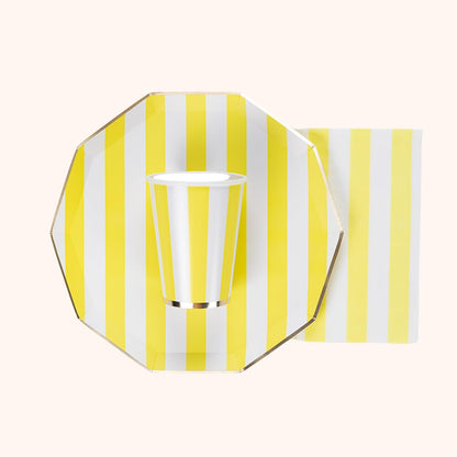 Light Yellow Cabana Stripe Party Cups, Pack of 8, 12oz | Disposable, for holidays, baby showers, and birthday parties